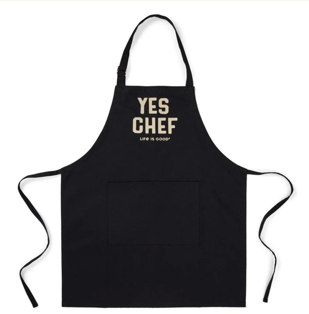 Life is Good Apron YES CHEF Black Cotton NEW 0